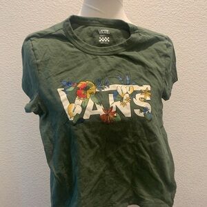 Vans Green Short Sleeve Crop Tee with Floral Logo